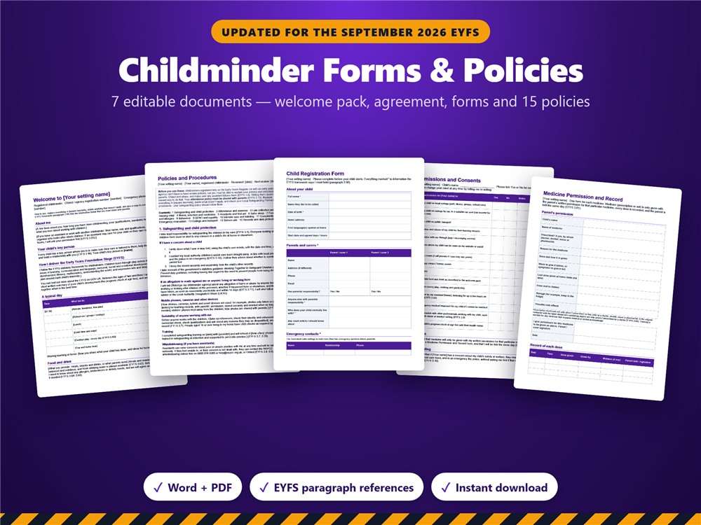 Childminder Forms and Policies pack: welcome pack, policies and forms
