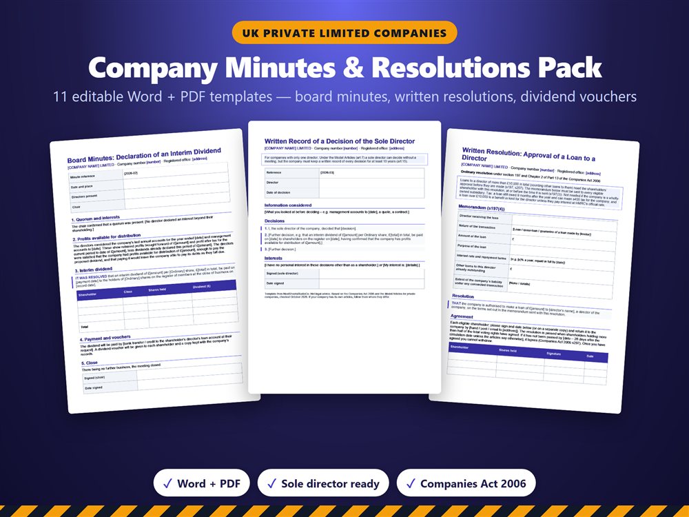 Company Minutes and Resolutions Pack